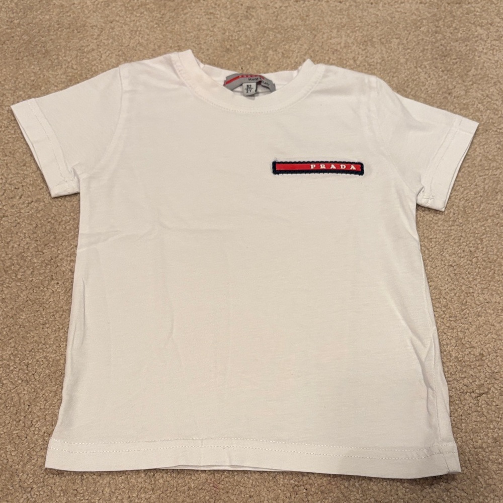 Prada Kids White Tee with Red Logo
